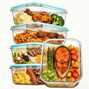 Sindcom 5Pack 35oz Glass Storage Containers with Lids, Glass Meal Prep Container Sets,Glass Lunch Containers with Lids, Green
