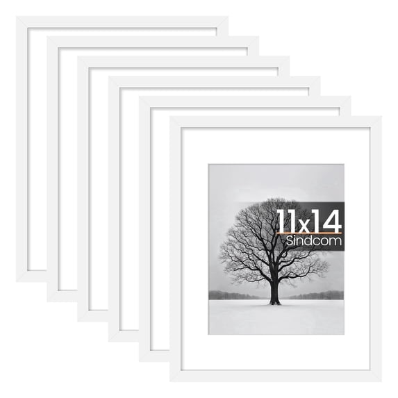 Sindcom 6 Pack 11x14 Picture Frames,Display Pictures 8x10 with Mat or 11x14 Without Mat,Gallery Wall Photo Frames, Wiite