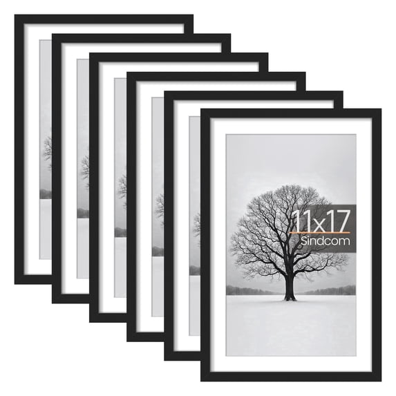Sindcom 6 Pack 11x17 Picture Frames,Display Pictures 9x15 with Mat or 11 x 17 Without Mat,Gallery Wall Photo Frames, Black