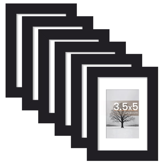 Sindcom 6 Pack 3.5x5 Picture Frames,Display Pictures 2.5x3.5 with Mat or 3.5 x 5 Without Mat,Gallery Wall Photo Frames, Black