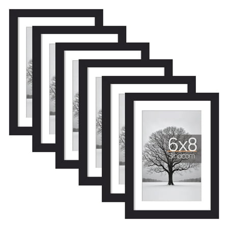 Sindcom 6 Pack 6x8 Picture Frames,Display Pictures 5x7 with Mat or 6x8 Without Mat,Gallery Wall Photo Frames, Black