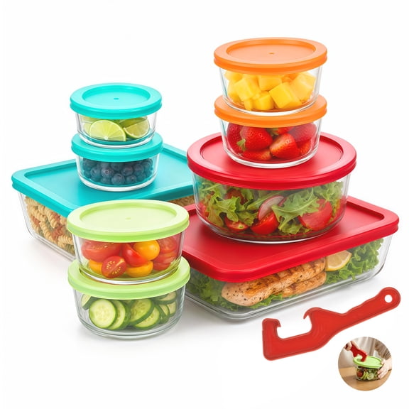 Sindcom 9 Pack Glass Food Storage Containers with Lids, Meal Prep Containers Glass, Microwave Freezer Dishwasher Safe, Stackable Glass Storage Containers for Leftovers & Kitchen Storage - Colorful