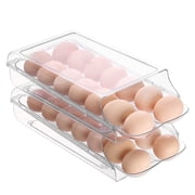 Sindcom Clear Plastic Egg Holder for Fridge, Automatic Rolling Egg Container for Refrigerator, Stackable 14-Count Eggs Organizer with Removable Inner Tray, Frid