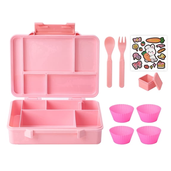 Sindcom Bento Box for Kids, Lunch Box, Lunch Containers for Kids Girls , Lunchable Food Container with Utensils, Sauce Jar, Muffin Liners, 45 Oz/5.6 Cup, Pink