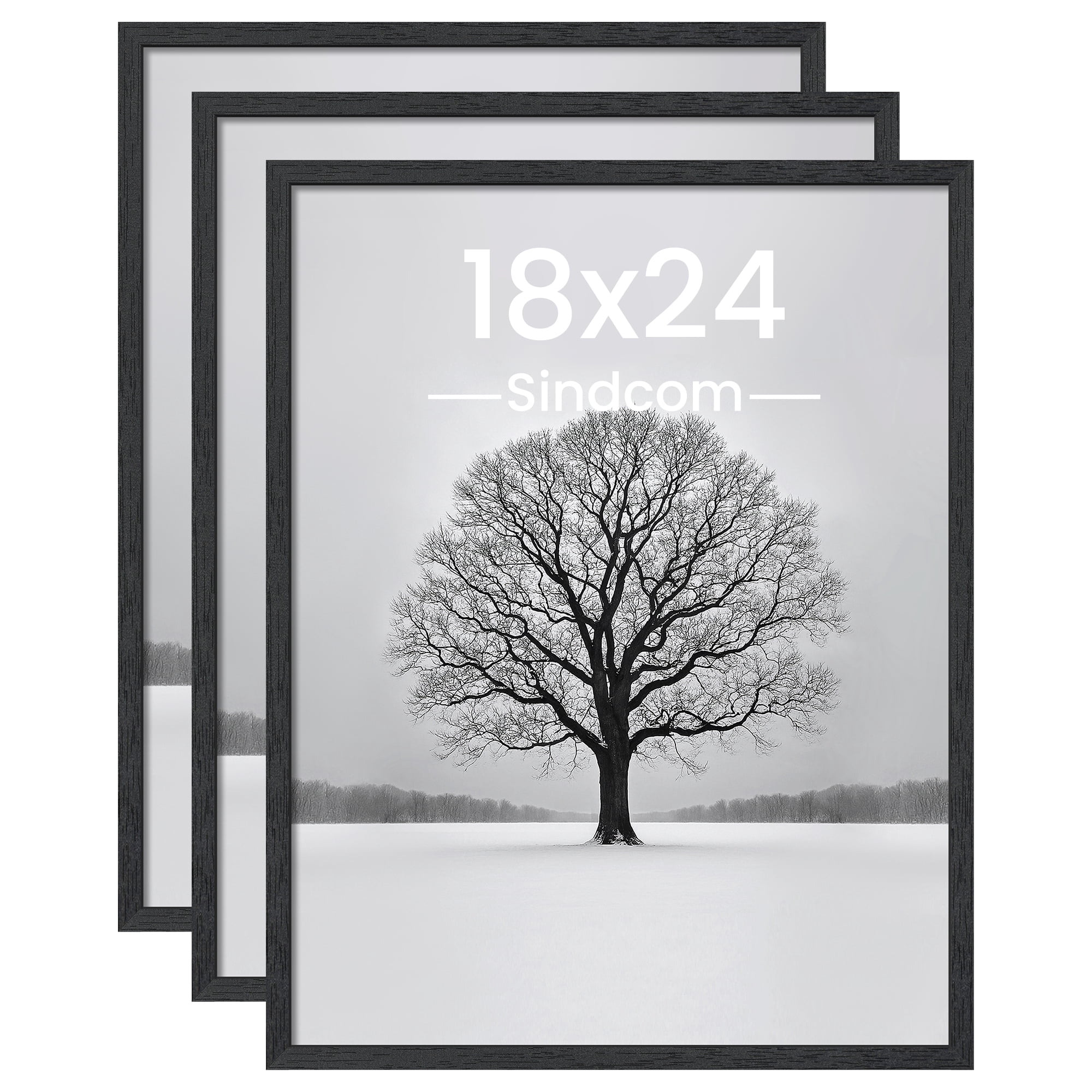 Sindcom 18x24 Wooden Picture Frames, Wall Gallery Photo Frames, Black Poster Frames, Set of 3