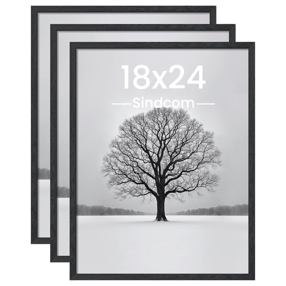 Sindcom 18x24 Wooden Picture Frames, Wall Gallery Photo Frames, Black Poster Frames, Set of 3