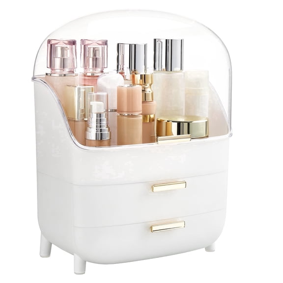 Sindcom 3-Tier Makeup Organizer with Drawers and Lid, Waterproof & Dustproof Skincare Organizers for Vanity and Bathroom Countertop, Large Capacity Vanity Organizer,Cosmetic Organizer Box for Dresser