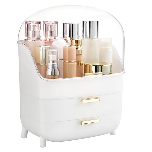 Sindcom 3-Tier Makeup Organizer with Drawers and Lid, Waterproof & Dustproof Skincare Organizers for Vanity and Bathroom Countertop, Large Capacity Vanity Organizer,Cosmetic Organizer Box for Dresser