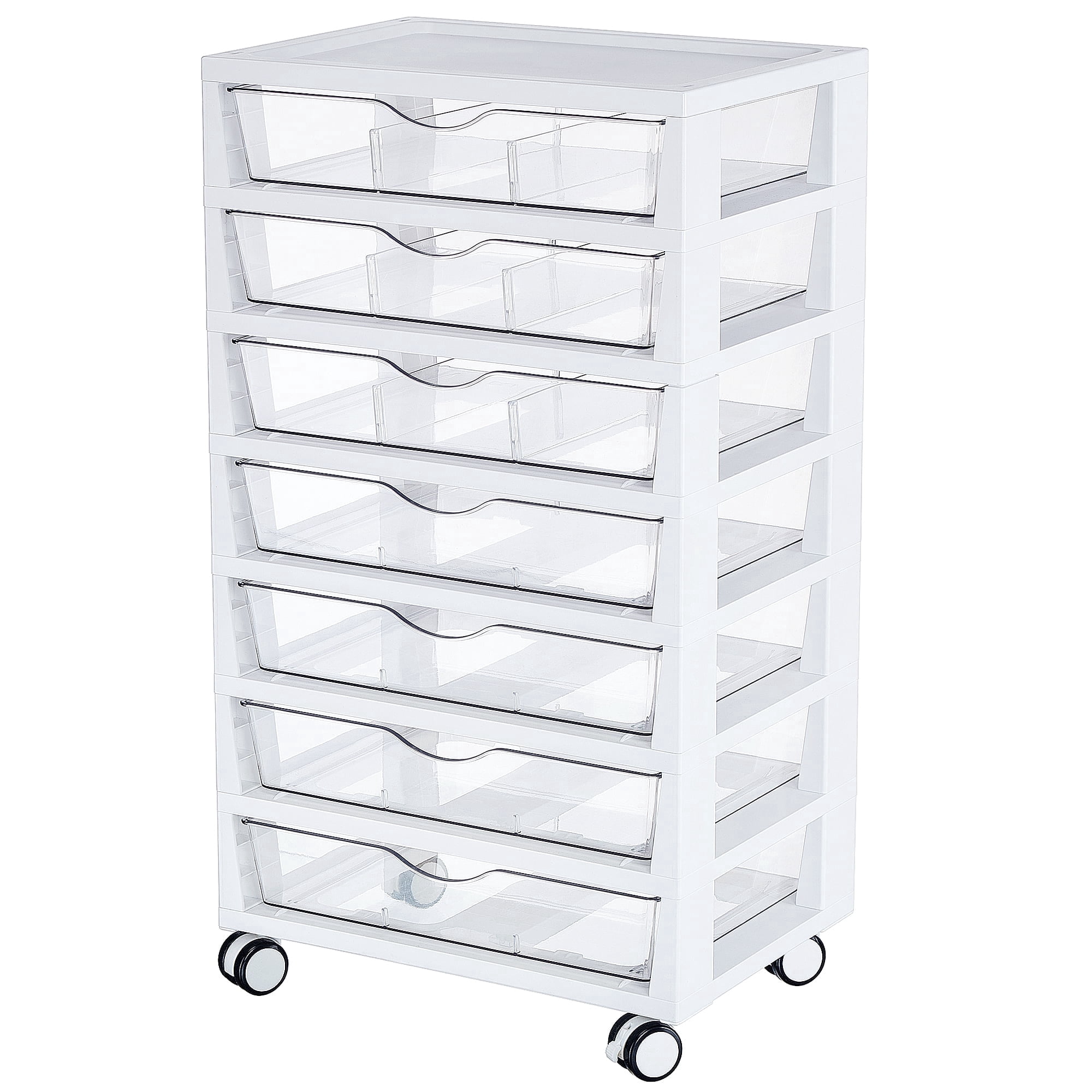 Sindcom Storage Rolling Drawer Cart, Clear Plastic Organizer with 7 Drawers and 7 Removable Dividers for Art &Office Supplies, Beauty Products, Toy, Under Desk Storage for Craft Room, Classroom
