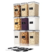 Sindcom Set of 9 Airtight Food Storage Containers with Lids,Plastic Kitchen Pantry Organizers and Flour Storage,Dry Food Keepers, 2L Cereal Containers with 24 Labels,Black