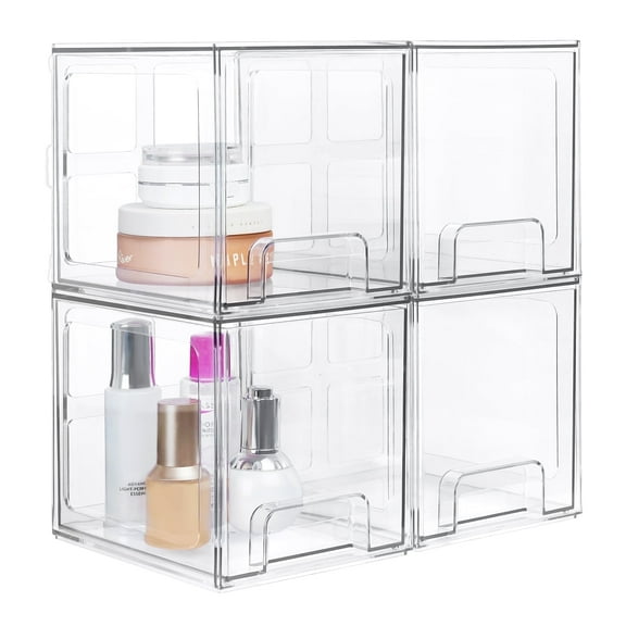 Sindcom TALL Stackable Makeup Storage Drawers, 4 Pack Acrylic Bathroom Organizers