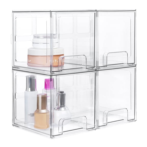 Sindcom TALL Stackable Makeup Storage Drawers, 4 Pack Acrylic Bathroom Organizers