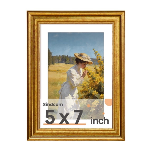 Sindcom Vintage 5x7 Picture Frame, Antique Gold Decorative Frames, Display 4x6 with Mat or 5 x 7 Without Mat for Wall or Tabletop Decor