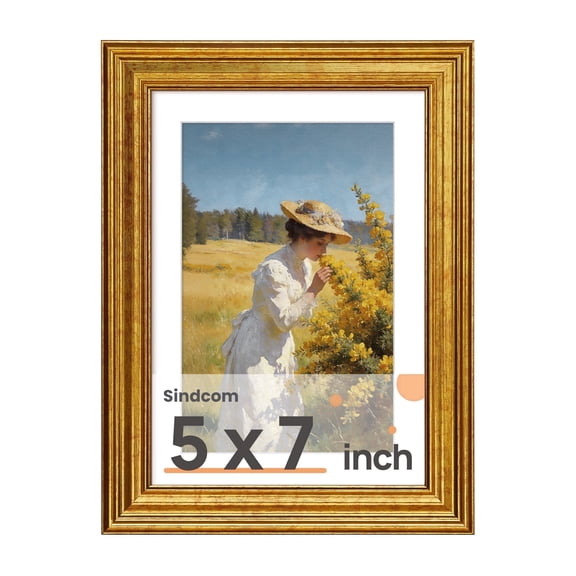 Sindcom Vintage 5x7 Picture Frame, Antique Gold Decorative Frames, Display 4x6 with Mat or 5 x 7 Without Mat for Wall or Tabletop Decor
