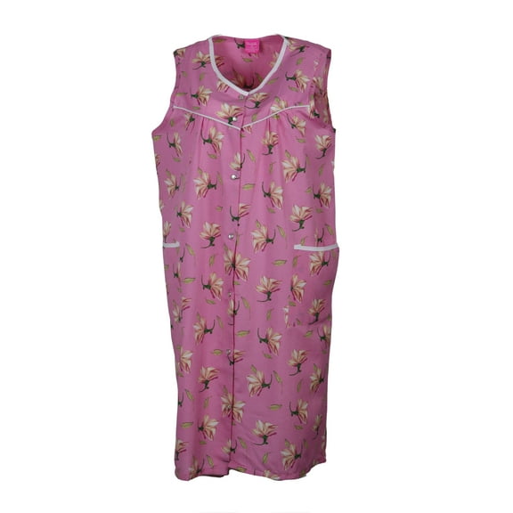 Sindrella Women's Cotton Blend Snap Front Duster Robe With Pocket - Pink Peach Blossoms - 1X-Large