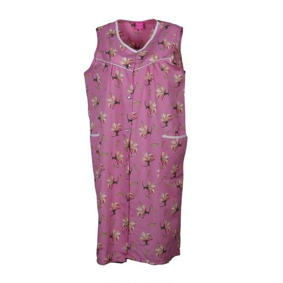 Sindrella Women's Cotton Blend Snap Front Duster Robe With Pocket - Pink Peach Blossoms - Large