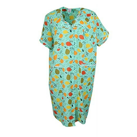 Sindrella Women's Cotton Blend Snap Front Duster Robe with Pocket-Mint Pear Mix-Medium