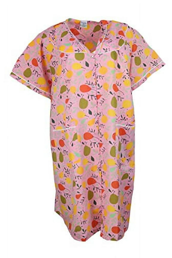 Women's Cotton Blend Snap Front Duster Robe with Pocket-Pink Pear Mix-Medium