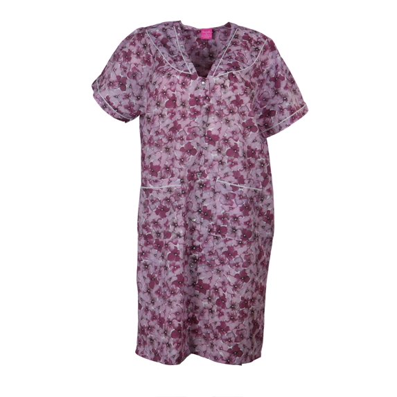 Sindrella Women's Plus Size Cotton Blend Snap Front Duster Robe With Pocket - Mauve Hydranges - 3X-Large