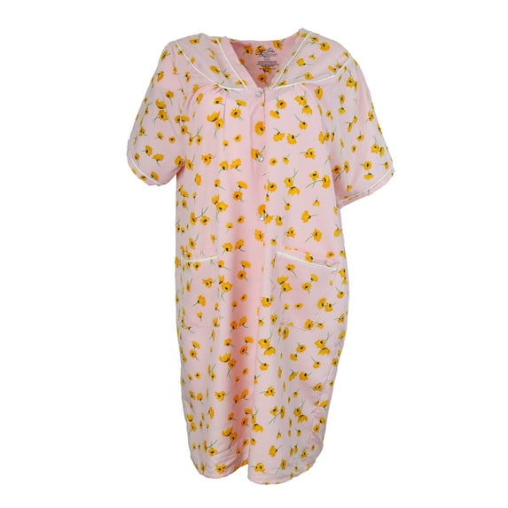 Sindrella Women's Plus Size Cotton Blend Snap Front Duster Robe With Pocket - Pink Orange Cosmos - 2X-Large