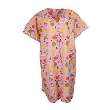 Sindrella Women's Plus Size Cotton Blend Snap Front Duster Robe with Pocket-Pink Pear Mix-1X
