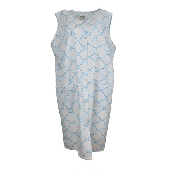 Sindrella Women's Plus Size Sleeveless Cotton Blend Snap Front Duster Robe With Pocket - Blue Vines - 3X-Large