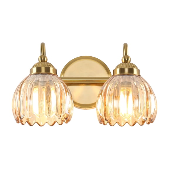 SineRise 2-Light Gold Vanity Light with Amber Tulip Glass Shade, Bathroom Sconce