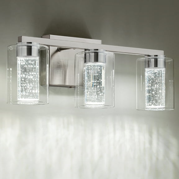 SineRise 3-Light LED Crystal Vanity Light, 3-CCT Dimmable, Brushed Nickel