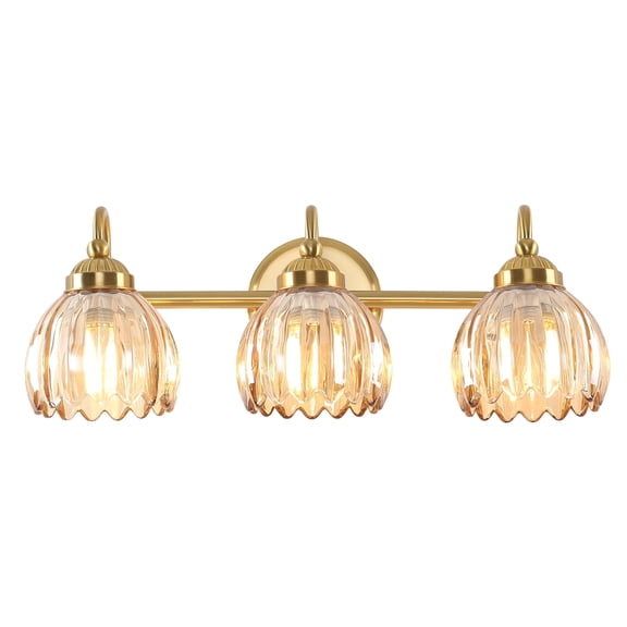 SineRise 3-Light Gold Bathroom Vanity Light with Amber Tulip Glass