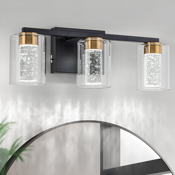 SineRise 3-Light Modern Luxury Bathroom Vanity Light, 3-CCT Dimmable Black Gold