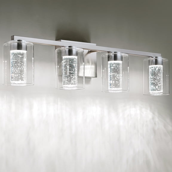 SineRise 4-Light LED Crystal Vanity Light, 3-CCT Dimmable, Brushed Nickel