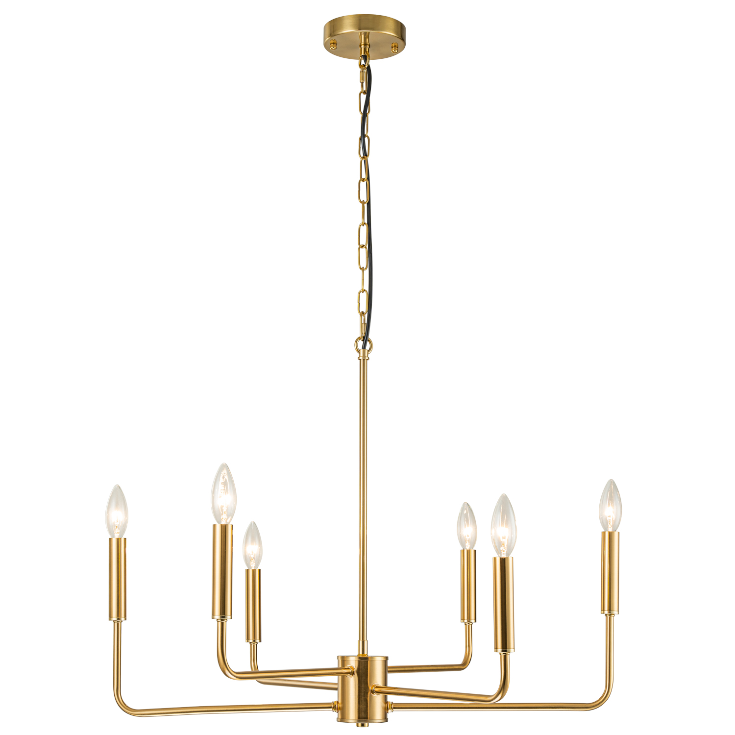 Modern Rustic Gold Chandelier 6-Light | Farmhouse Candle Chandelier For Dining Room, Bedroom, Foyer, Living Room (26" X 26" X 20.47", E12 Bulbs)