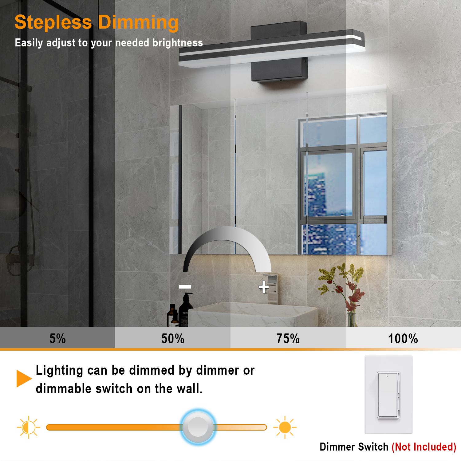 SineRise LED Modern Bathroom Vanity Light Fixtures (16Inch, Dimmable