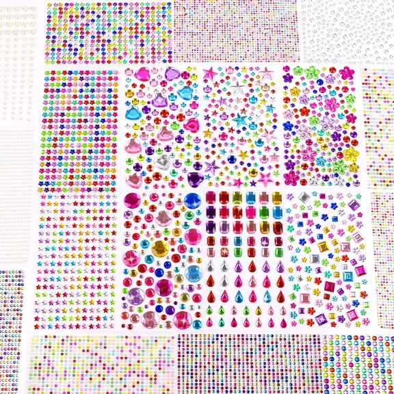 Sinekong 10000PCS+ Gem Stickers, Self-Adhesive Rhinestone Jewels Diamond Stickers Acrylic Bling Gems for Face Makeup DIY Crafts Art Projects