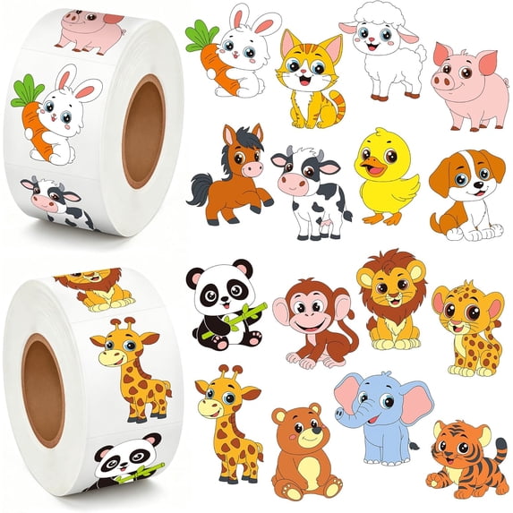 Sinekong 1200 Pcs Animal Stickers, 2 Roll 1.5'' Farm Stickers with ...