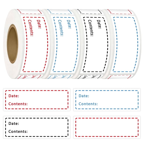 Sinekong 1200pcs Food Labels, 3"x1" Self-Adhesive Removable Freezer Labels, Removable Storage Refrigerator Food Date Labels (4 Rolls)