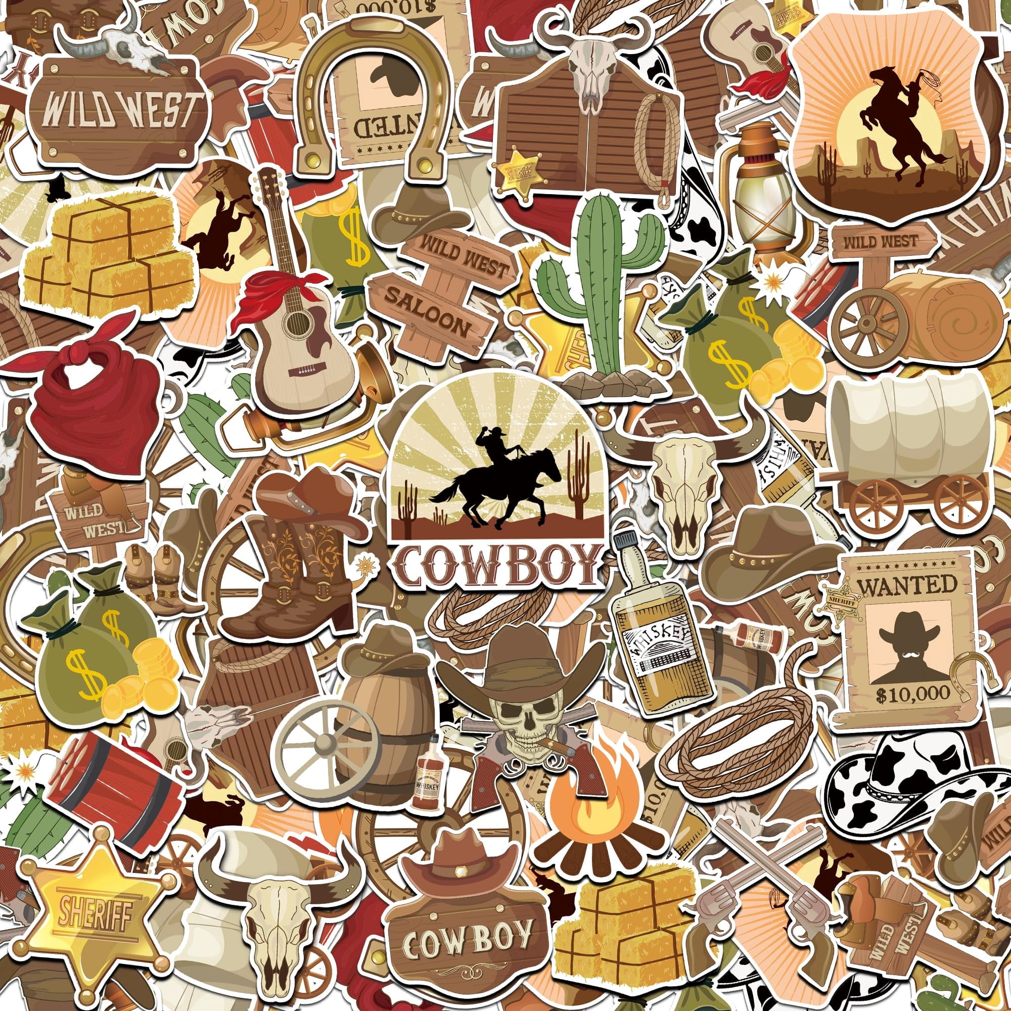 Sinekong 1500Pcs Western Stickers Cowboy Stickers, 16 Designs Cowboy ...