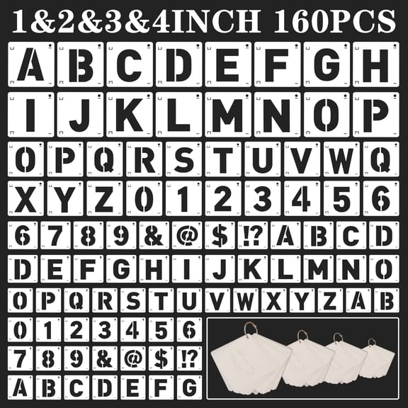 Sinekong 160 pcs Letter Stencils for Crafts Reusable, Alphabet Number Stencils for Painting DIY Art Projects (1, 2, 3, 4 Inch)