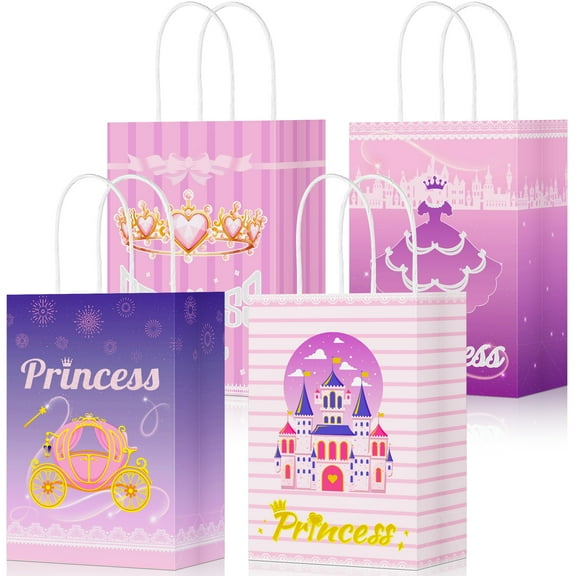 Sinekong 16pcs Princess Castle Party Favor Bags, Princess Paper Gift Goodie Bags for Birthday Baby Shower Party Favors