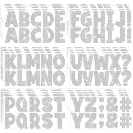 Sinekong 24 Sheets Glitter Letter Stickers Large Bulletin Board Letters 256Pcs Poster Board Letters for School Crafts, Sliver