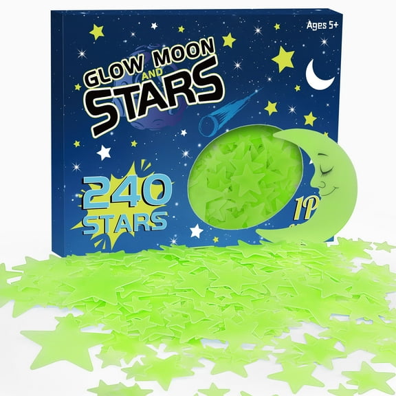 Sinekong 241PCS Glow in The Dark Stars for Ceiling, 3D Stars and Moon Stickers Luminous Wall Decals for Boys Girls Room, Green