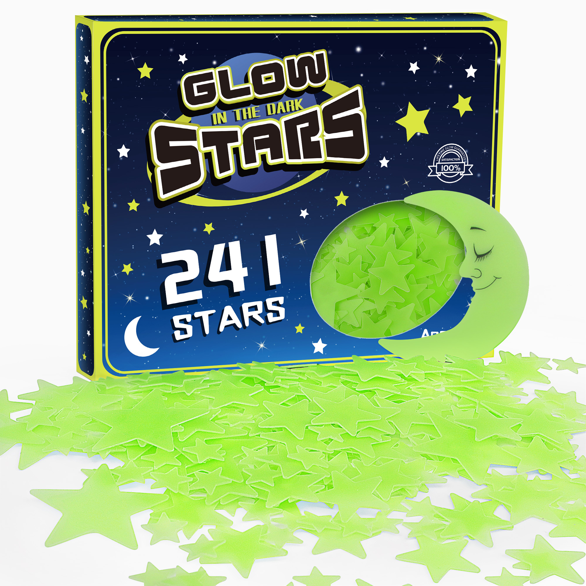 Sinekong 241PCS Glow in The Dark Stars for Ceiling, 3D Stars and Moon Stickers Luminous Wall Decals for Boys Girls Room, Green