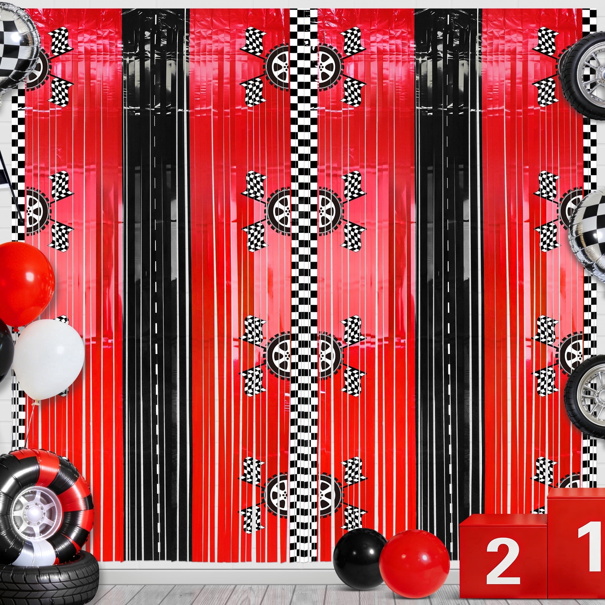 Baby Racing Car Sinekong, Race Car Foil Curtain, 2pcs, Checkered Flag Design - Walmart.com