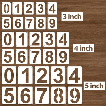 Sinekong 3,4,5 Inch Number Stencils, 30Pcs 0-9 Large Plastic Reusable Digital Templates Custom Stencils for Address Spray Painting DIY Crafts