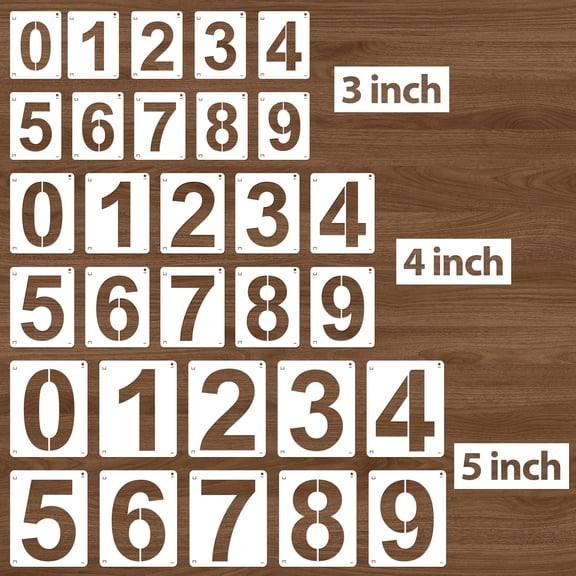 Sinekong 3,4,5 Inch Number Stencils, 30Pcs 0-9 Large Plastic Reusable Digital Templates Custom Stencils for Address Spray Painting DIY Crafts