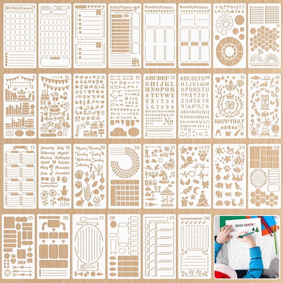 Sinekong 30 PCS Journal Stencils, Bullet Journaling Supplies for Planners DIY Drawing, Notebook Scrapbook Accessories, 4x7 Inch