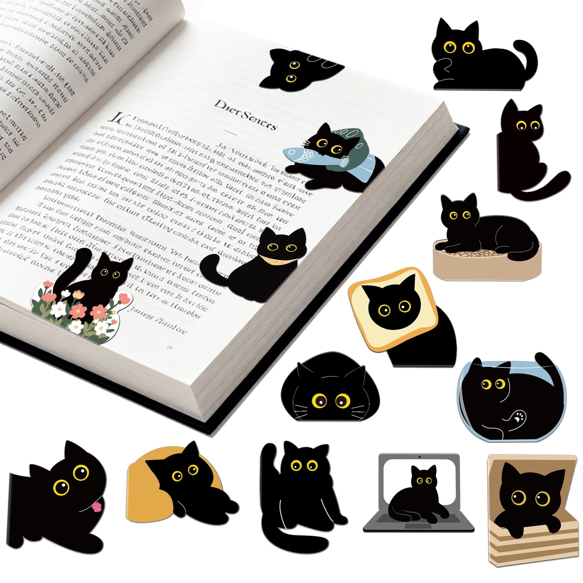 Sinekong 30 pcs Cute Magnetic Bookmark, Black Cat Book Marks for Reading Women Book Lover Gifts