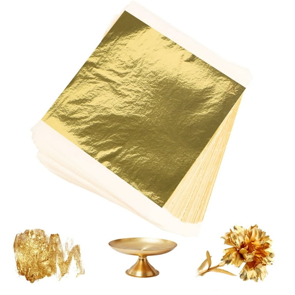 Sinekong 300 Pcs Gold Leaf Sheets for Art & DIY Projects, Gold Foil Sheets, Gold Flakes for Gilding Crafting Nails Furniture Decor