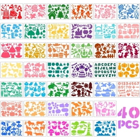 Sinekong 40 Pcs Drawing Stencils Kit for Kids, Plastic Painting Stencil Templates with 400+ Images for Crafts Art Projects Girls Boys Gift