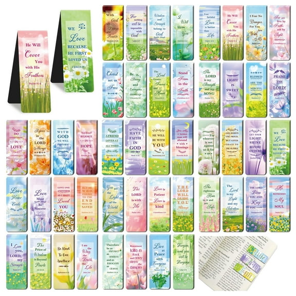 Sinekong 48pcs Christian Magnetic Bookmarks for Women, Inspirational Page Markers for Teachers Students Book Lovers (Flower)